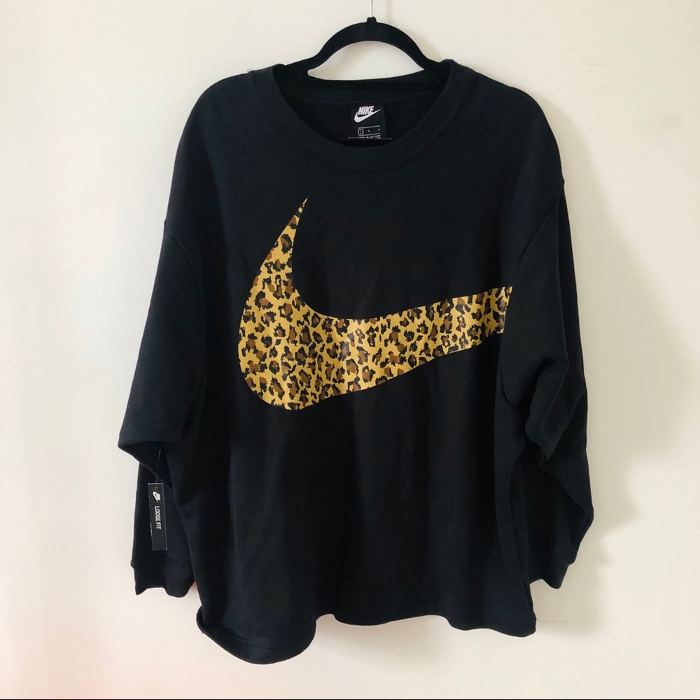 Nike Plus Black Leopard Print Swoosh Sweatshirt
